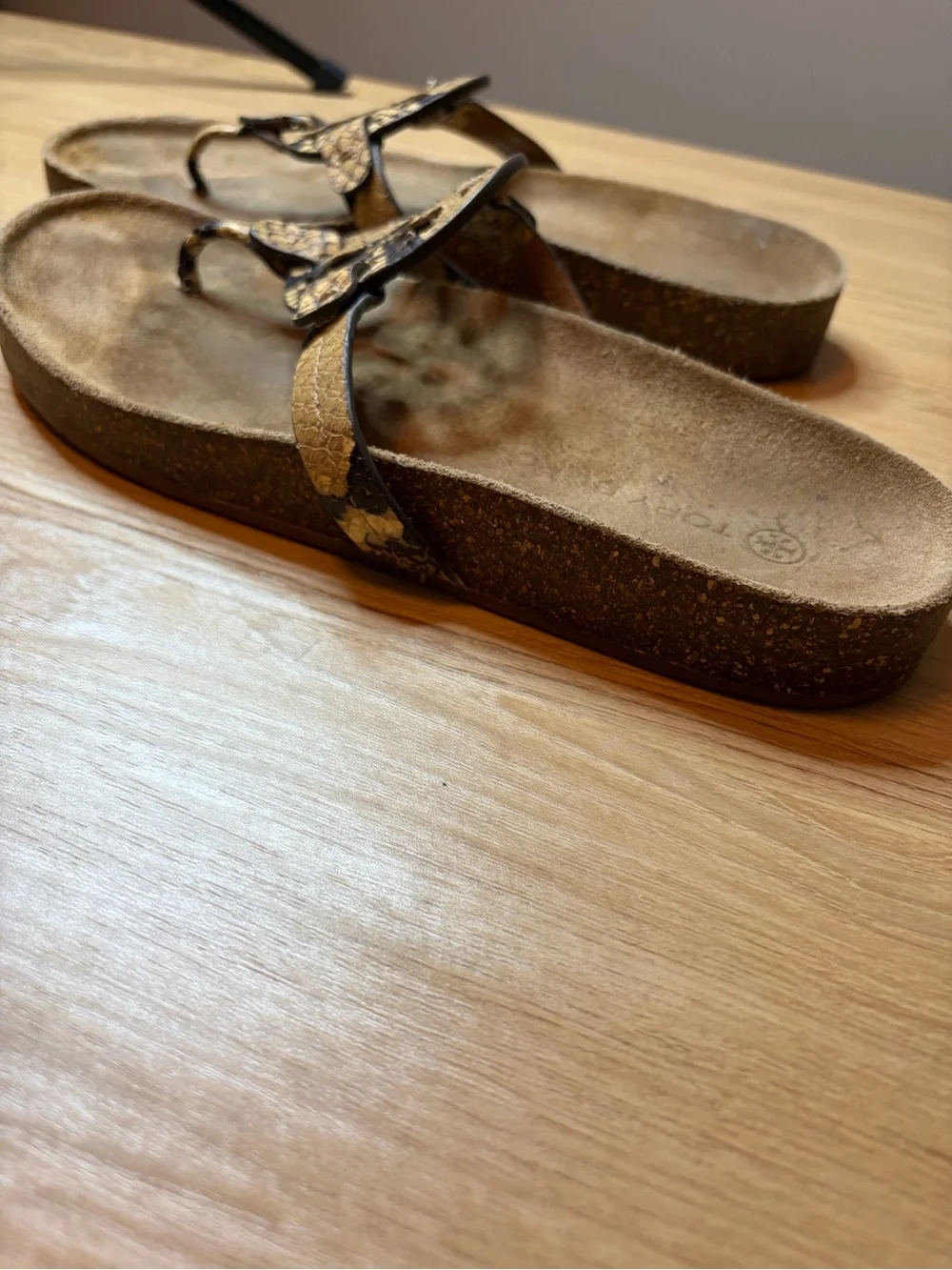 Tory Burch Miller Cloud Pale Desert Roccia Snake Leather Sandals Size 10 87253